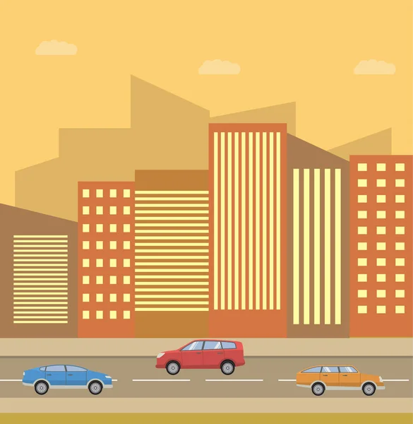 Paisaje urbano plano vectorial. Conjunto de edificios. — Vector de stock