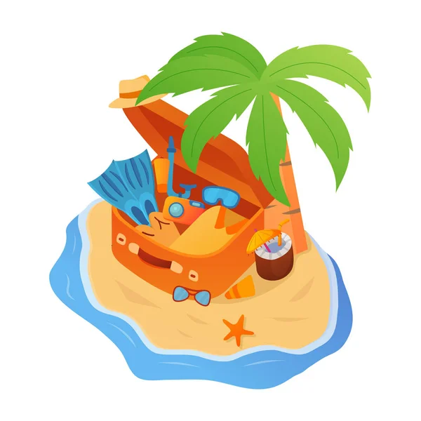 Tropical island with palm trees. Sandy beach and sea. — Stock Vector