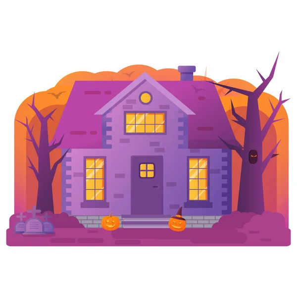 Halloween ház. Régi temetői sírkő. Horror történet. — Stock Vector