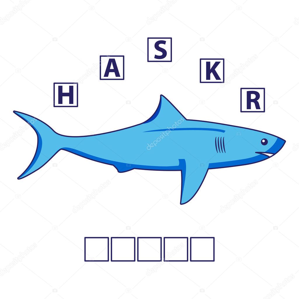 Game words puzzle shark.Education developing child.Riddle for preschool.