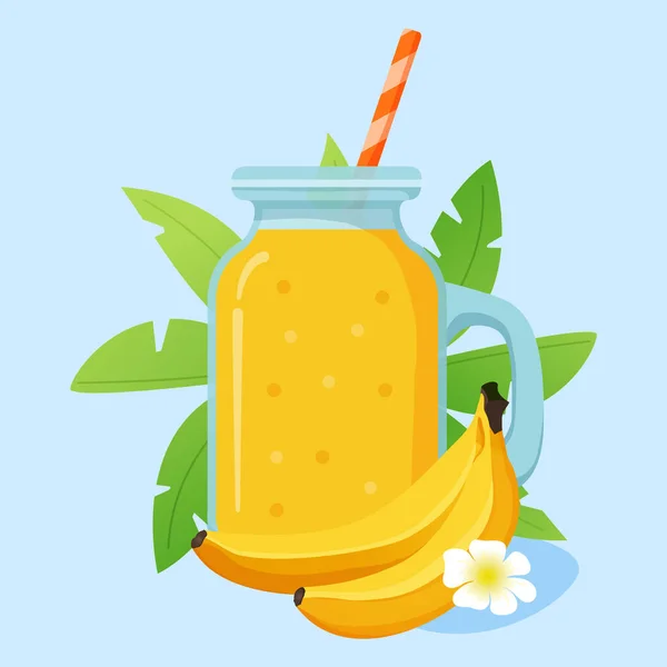 Glas mit Smoothie Banana Shake Cocktail. Natürlicher tropischer Fruchtsaft. — Stockvektor