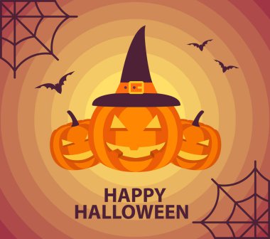 Mutlu Cadılar Bayramı. Bayram sembolü. Balkabağı kafalı lamba Jack gülümsüyor..