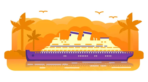 Cruise hajó régi retro.Summer tengeri utazás.Utas óceánjáró, — Stock Vector