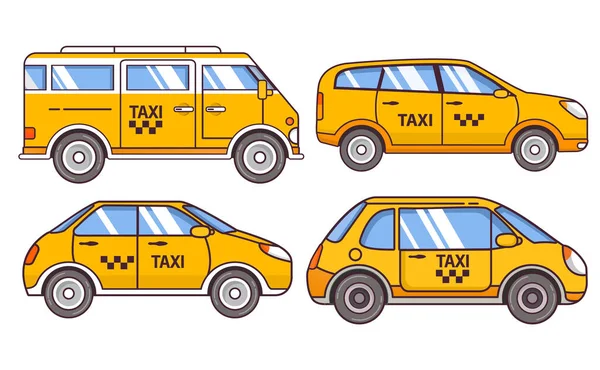 Gelbes Taxi-Symbol. Fließheck, Limousine, SUV Seitenansicht. Fahrzeug city.Minivan, Limousine. — Stockvektor