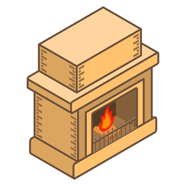 Elemento de diseño interior. Una chimenea isométrica de piedra para el sistema de calefacción de la casa. — Vector de stock