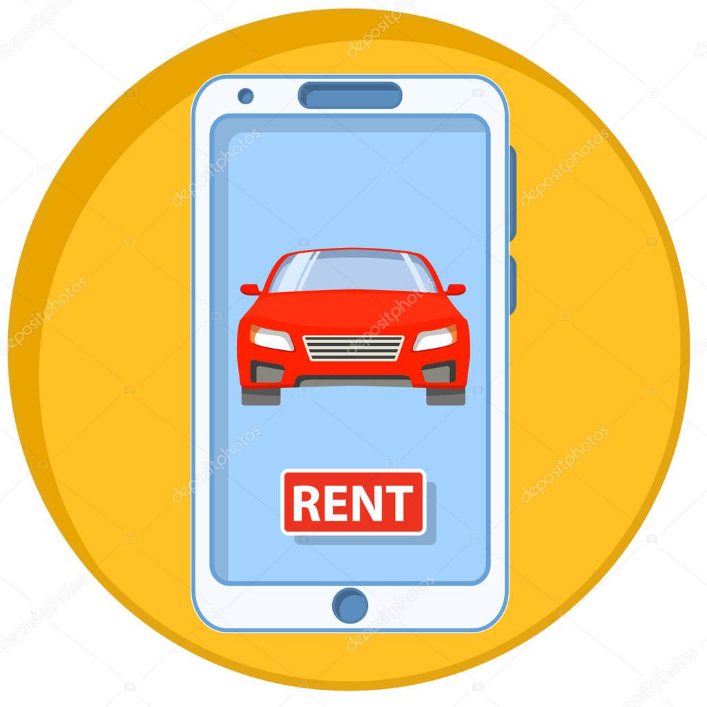 Mobile phone icon. The smartphone with mobile a application online car rent.