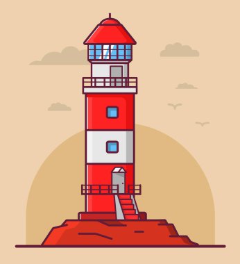 Kayadaki deniz feneri kulesi kulübesi. Gemiler için seyir feneri.