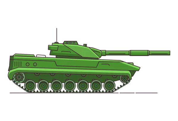 Tanque del ejército. Vehículo blindado. Vehículo de artillería militar. Línea plana vector de arte. — Vector de stock