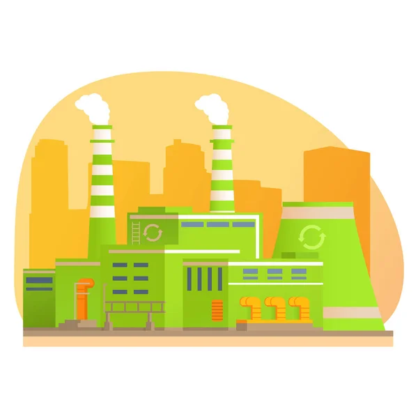 Verwerkingsfabriek voor groen fabrieksafval. Afvalrecycling. — Stockvector