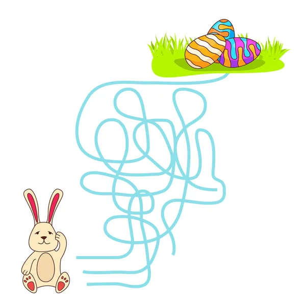 Laberinto juego, juego de educación para niños.El conejo de Pascua busca huevos. — Vector de stock