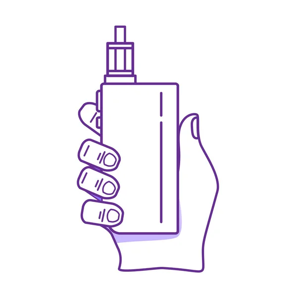 La mano que sostiene el cigarrillo electrónico o el dispositivo de vapor. Concepto de Vape. — Vector de stock