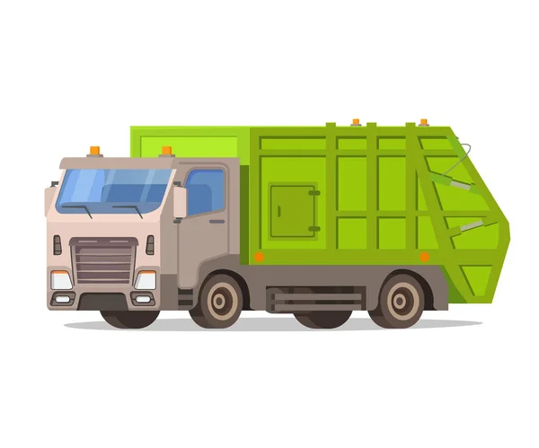 Camión de basura aislado sobre fondo blanco. Vehículo de desecho delantero. Camión cargador sanitario urbano. — Archivo Imágenes Vectoriales