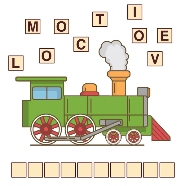 Palabras del juego puzzle locomotora de vapor .Education niño en desarrollo. — Vector de stock