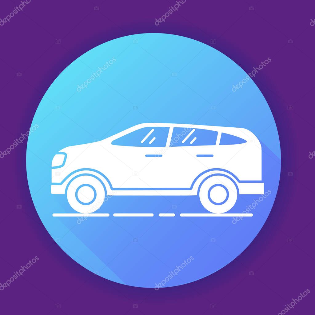 SUV car icon on blue background. Flat vector illustration.