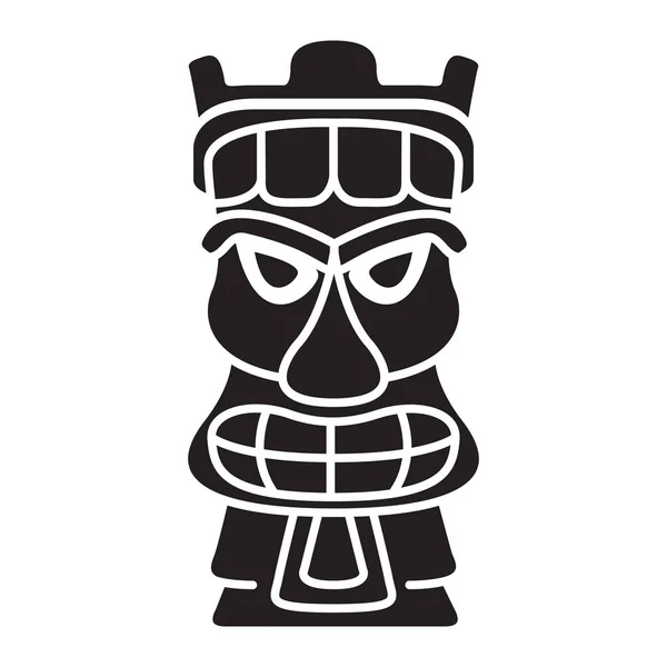 Máscara tiki miedo polinesia étnica hecha de madera. silueta blanca negra étnica tribal. — Vector de stock