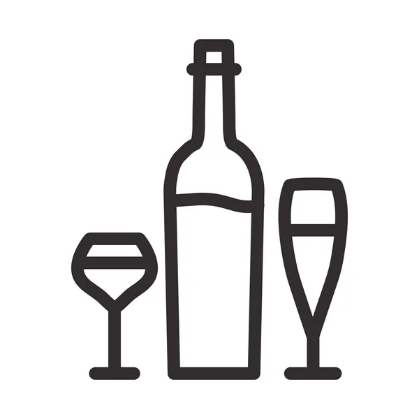 Bottiglia di vino e icona di vetro. Vettore di contorno isolato su sfondo bianco. — Vettoriale Stock