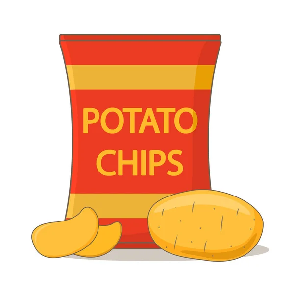 Bolsa de paquetes de papas fritas. Patatas vegetales. Vector plano. — Vector de stock