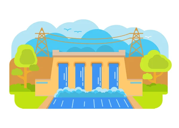 Hydroelectric power station.The dam hydro power plant.Hydro energy. — Stock Vector