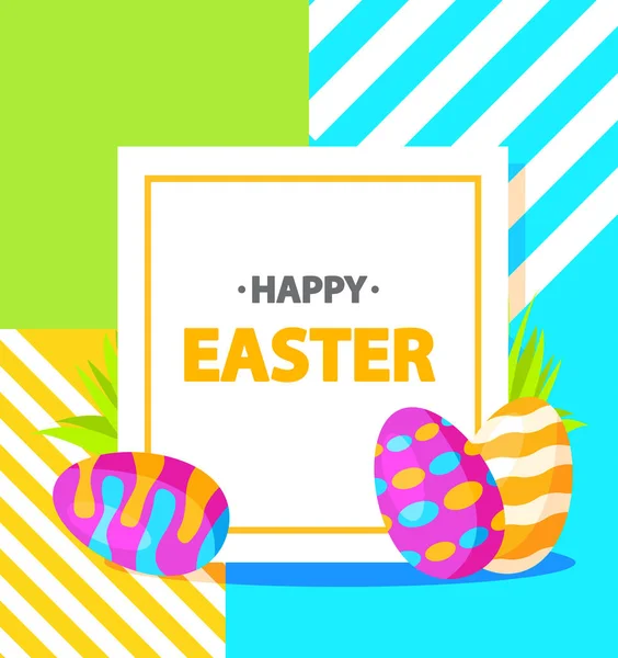 Bannière festive. Joyeux oeufs de Pâques sur une herbe le mensonge peint ornement. — Image vectorielle