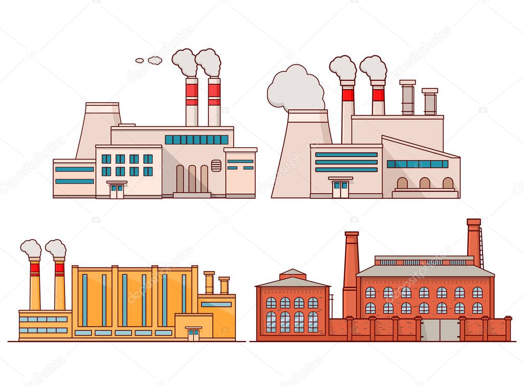 Industrial factory building with pipes.Power electricity industry.