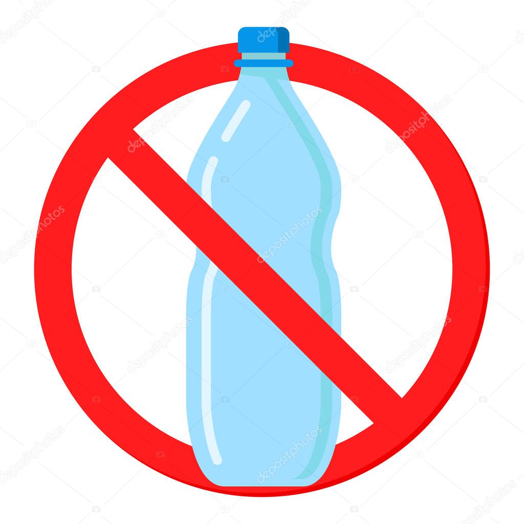 Plastic bottle ban icon.No littering warning sign.