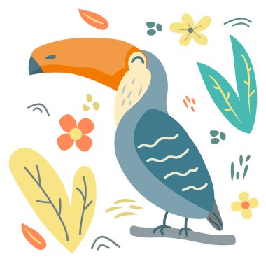İskandinav tarzı Toucan kuşu. Poster vektör illüstrasyonu kavramı.