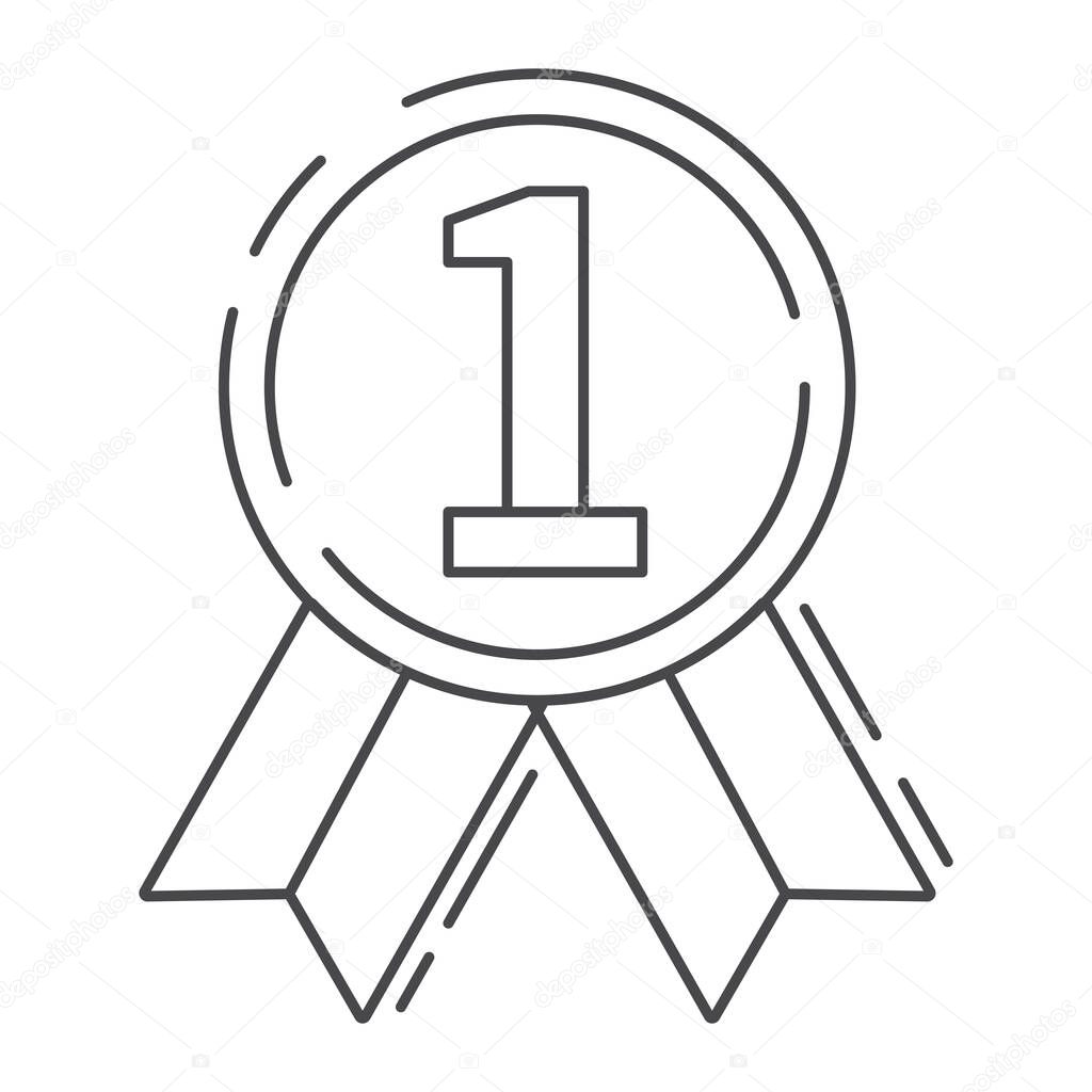 Sports medal first place line art icon. Contour flat vector.
