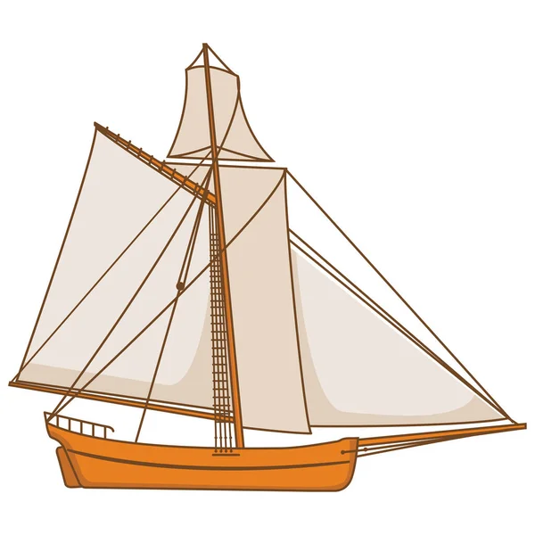 Bateau vintage voilier en bois. Vecteur d'art plat. Yacht à voile. — Image vectorielle