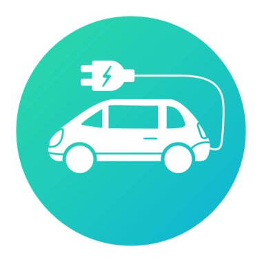 Elektrikli araba ikonu. Eko konsept araç. Yan görüş. Fişe takılı elektrikli otomobil.