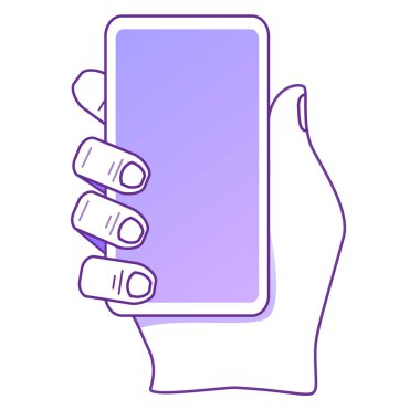İnsan eli akıllı telefonu tutuyor. Düz çizgili vektör çizgisi sanatı..