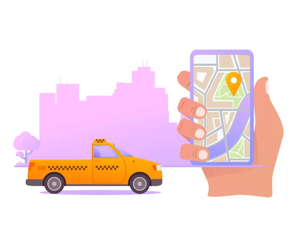 Taxi appel application mobile. Smartphone avec carte de navigation. — Image vectorielle