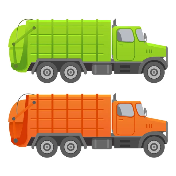 Müllwagen. Recycling- und Verwertungsanlagen für Müll. Flacher Illustrationsvektor. — Stockvektor