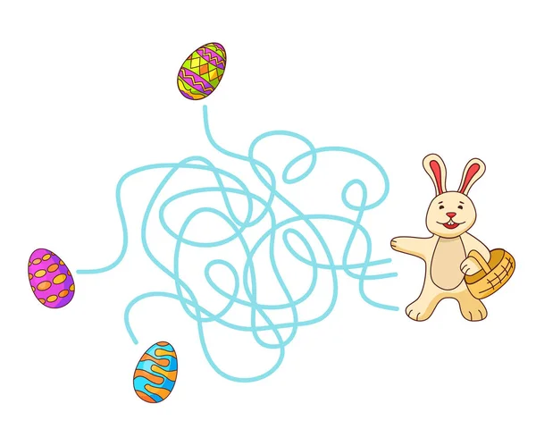 Laberinto juego, juego de educación para los niños.El conejo de Pascua búsqueda de huevos. — Vector de stock