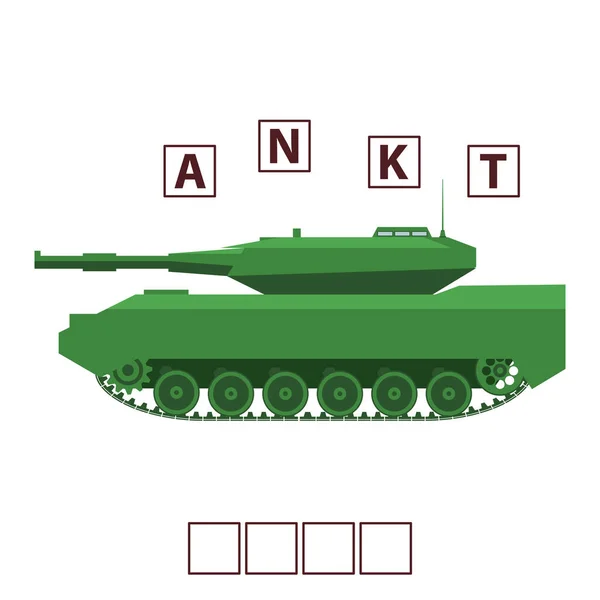 Palabras del juego puzzle tanque militar. Educación que desarrolla el niño.Acertijo para preescolar. — Vector de stock