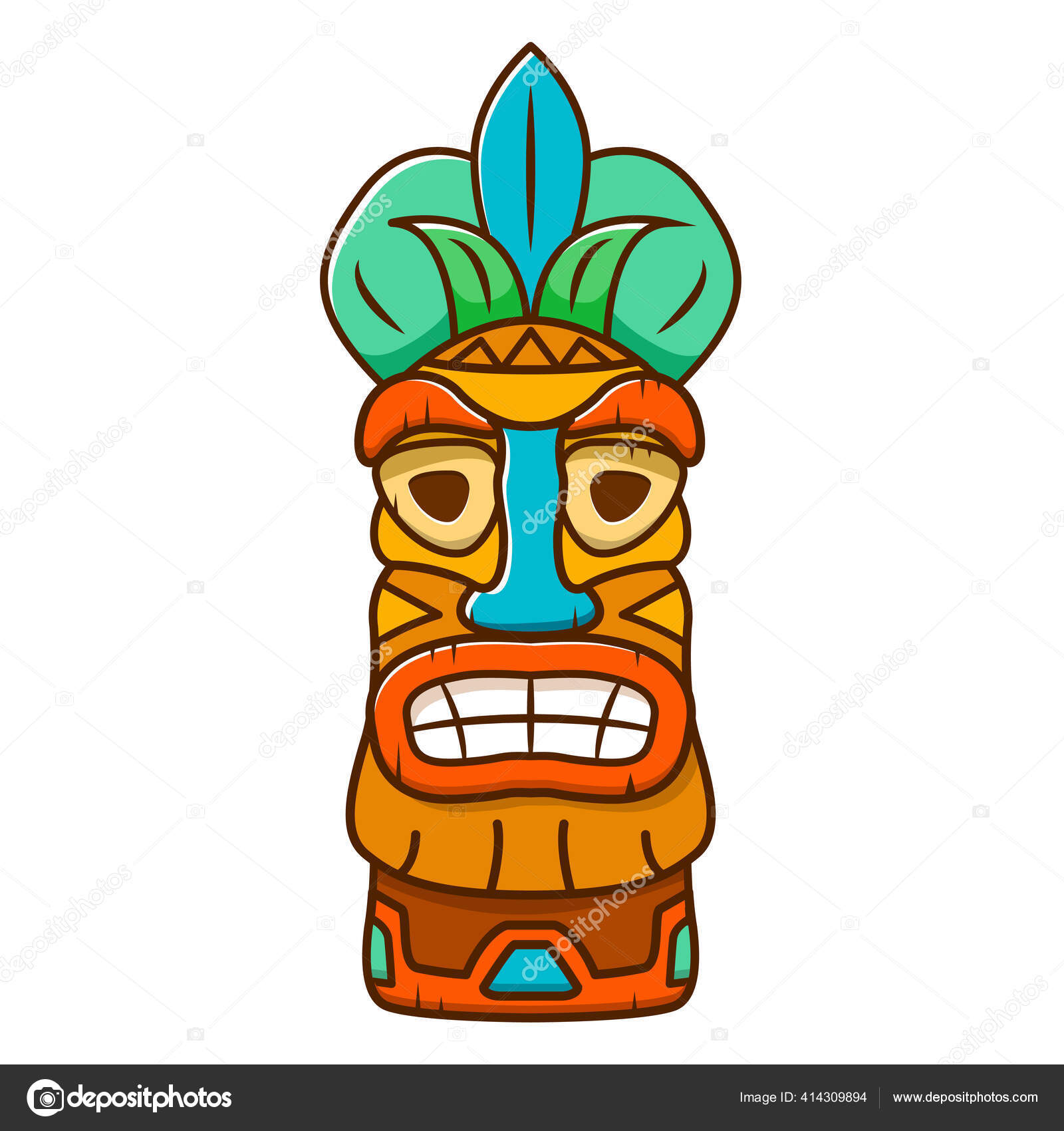 Máscara tiki assustadora.Estilo de desenho animado vetorial étnico tribal. Vetor  de stock de ©qerest 414309894, image size:1600x1700
