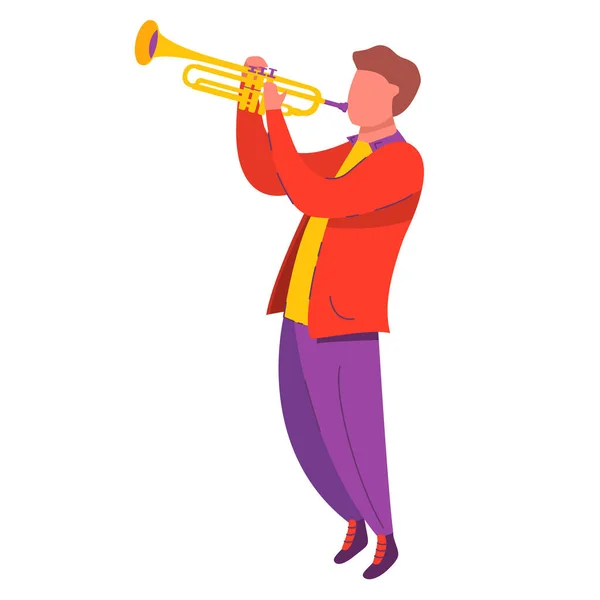 Trompet çalan bir adam. Müzik enstrümanı. Çizgi film karakteri müziği.. — Stok Vektör