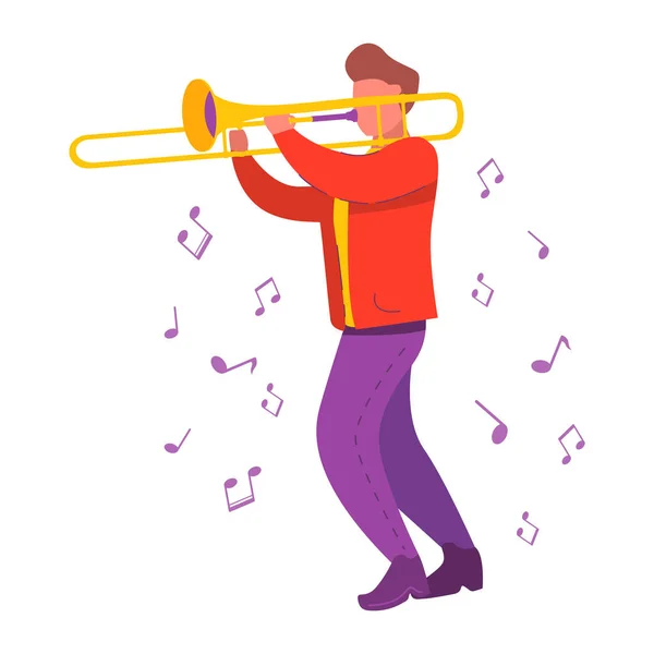 Un homme jouant du trombone. Musicien de jazz funky. Illustration vectorielle plate moderne. — Image vectorielle