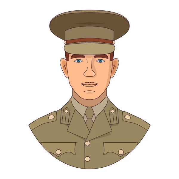 Військовий чоловік військовий мультиплікаційний персонаж. Військовий, офіцер у формі та кепка . — стоковий вектор