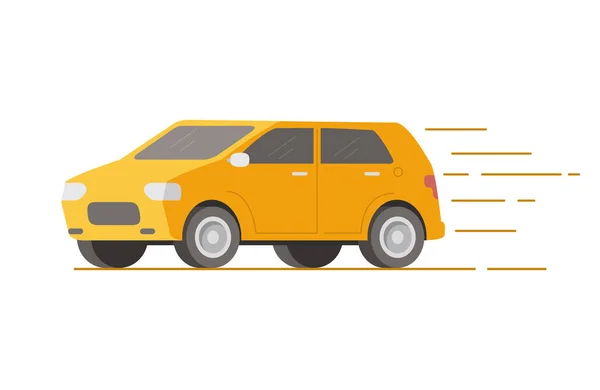 Serviço de entrega rápida de mercadorias. Amarelo carro hatchback.Vector ilustração. —  Vetores de Stock