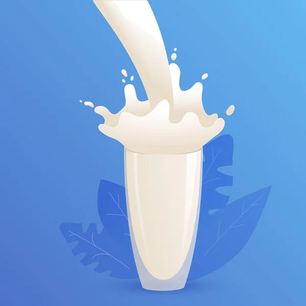 Salpicadura de leche se vierte en un vaso. Ilustración realista vector. — Vector de stock