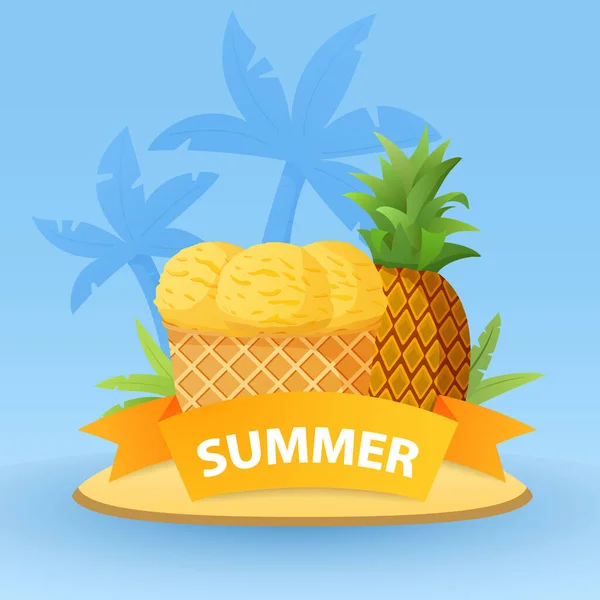 Boules de glace aux fruits tropicaux ananas. Vecteur d'illustration réaliste. — Image vectorielle