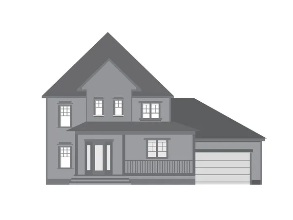 Ikone des hölzernen ländlichen zweistöckigen Hauses mit Garage. — Stockvektor