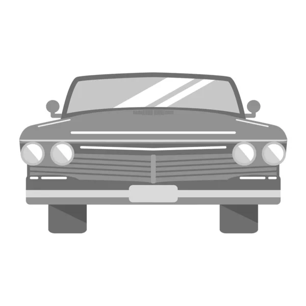 Retro el coche de época la vista frontal de los faros y un parabrisas y una parrilla delantera. — Vector de stock