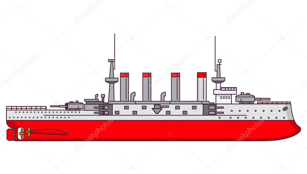 Battleship steam. Naval vessel. Military ship sea vehicle.