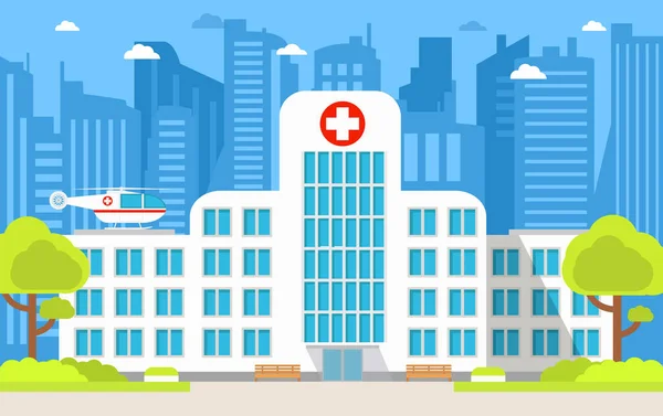 Krankenhausbau. Stadt Ambulanz medizinische Versorgung. Gesundheitseinrichtung. — Stockvektor