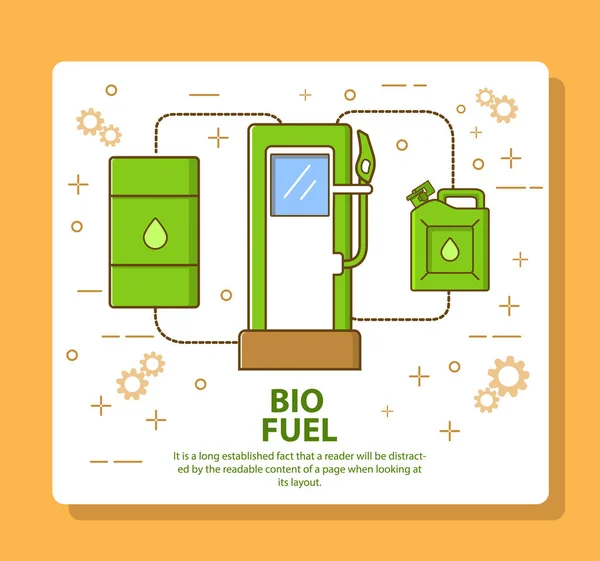 Biopaliwo czyste. Stacja benzynowa, beczka, kanister. Naturalny baner koncepcyjny energii poziomej. — Wektor stockowy