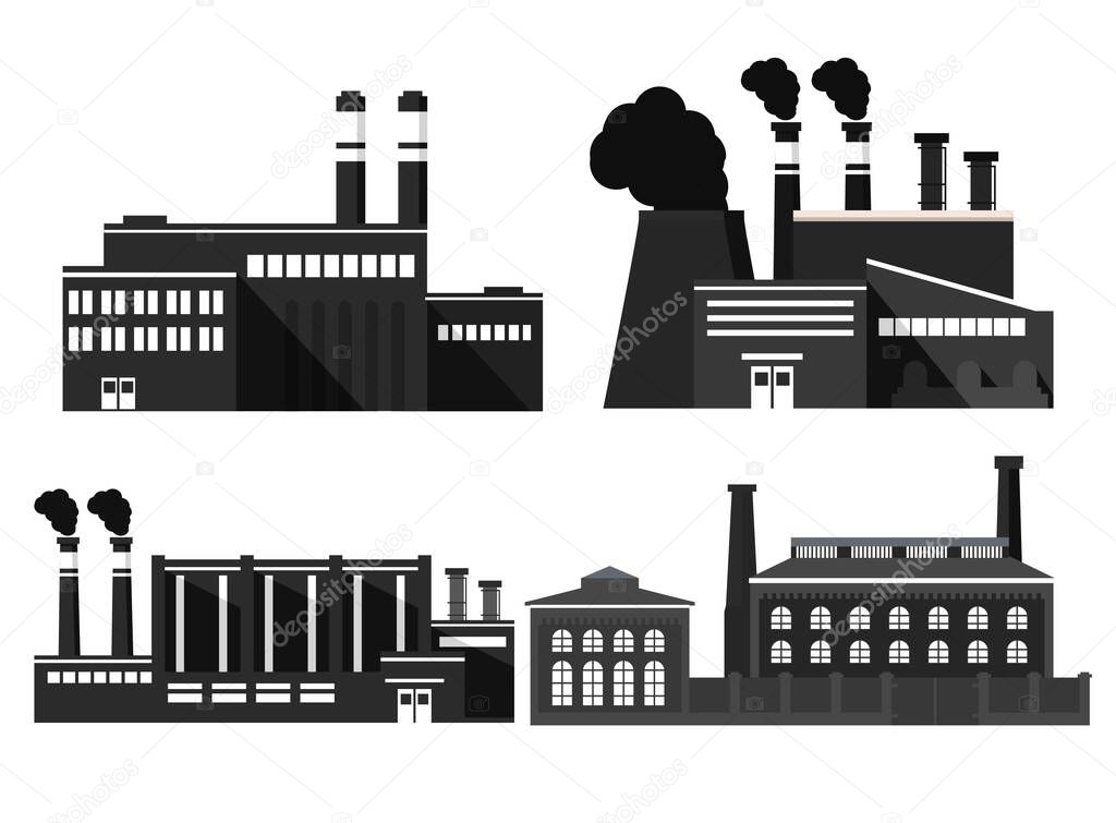 Industrial factory icon.Chimney plant building facade.Flat style a vector.