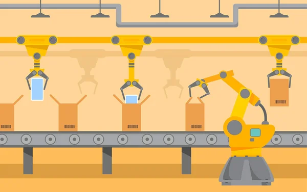 Robot ambalaj bandı. Robot kolu. Karton kutular..