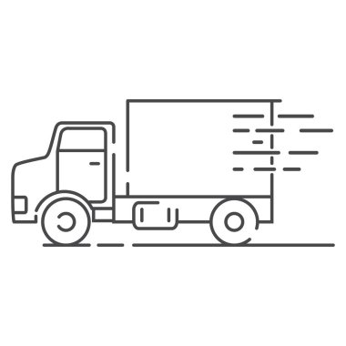 Hızlı teslimat kamyonu ikonu. Araba kargo hattı sanatı. Vektör çizgisi.