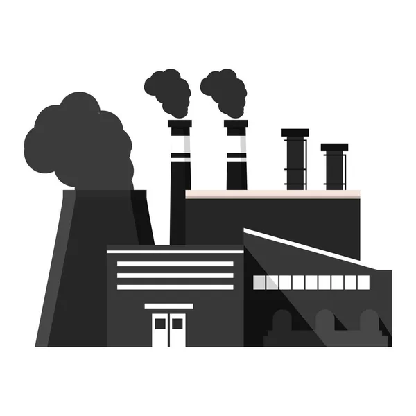 Industriële fabriek zwart silhouet icon.Schoorsteen plant gebouw gevel. — Stockvector